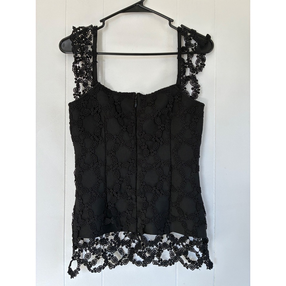 Lascana Black Crochet Lace Square‎ Neck Tank Top Small Geometric Floral Overlay - Picture 2 of 5